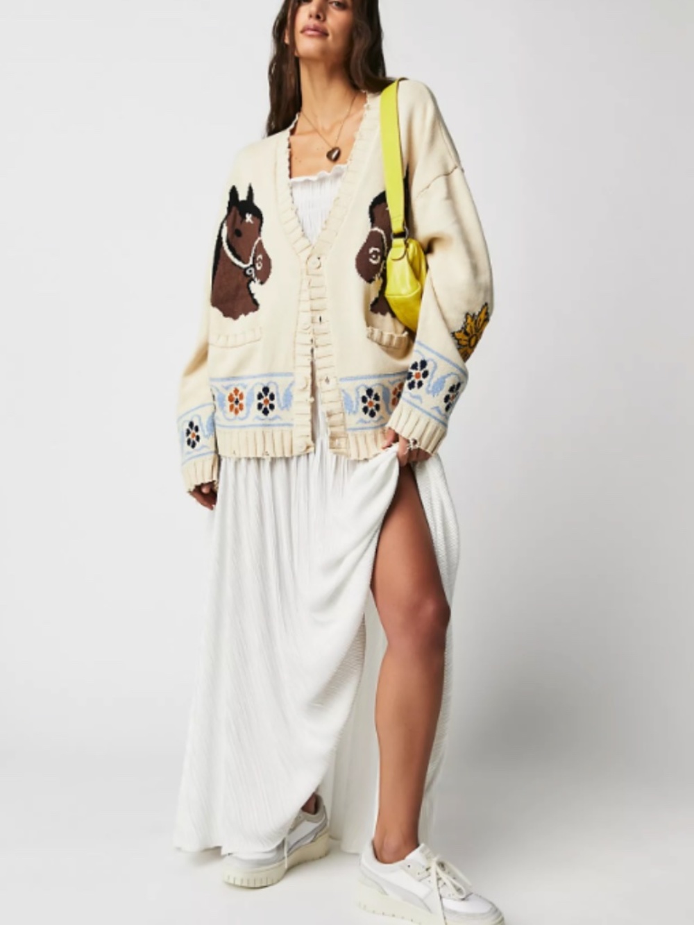 Free People Distressed Horse Cardigan Ivory XS Found x Revolve - Picture 8 of 13